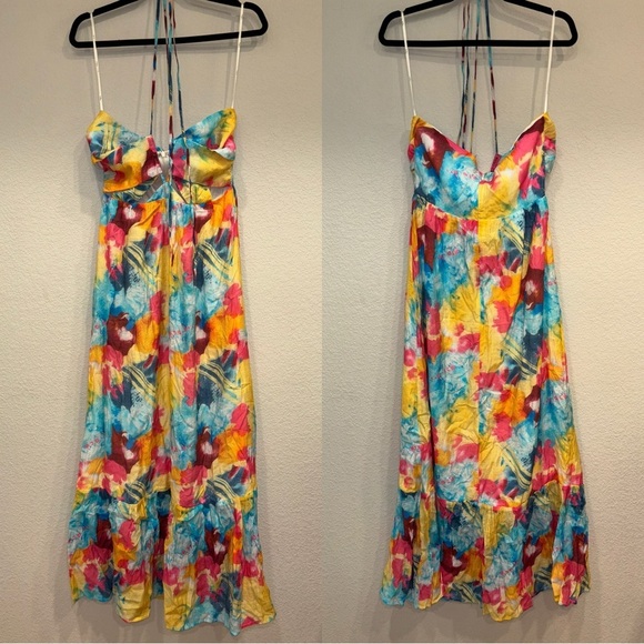 Sz L NWOT Lulus Stunning One Multi‎ Abstract Print Drawstring Halter Maxi Dress - Picture 7 of 10